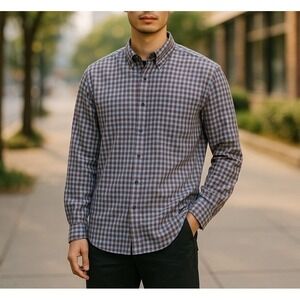 Saddlebred Button Down Shirt Men's XL Long Sleeve Blue Maroon Plaid Checked EUC